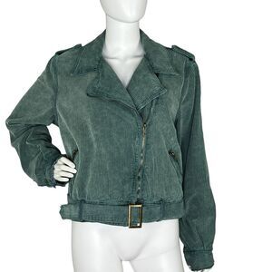 POL Womens Size M Corduroy Moto Jacket Sage Green Fairy Grunge Goblin Forest